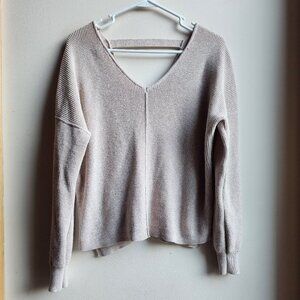 Hippie Rose Beige V-Neck Open Back Detail Sweater Size Medium